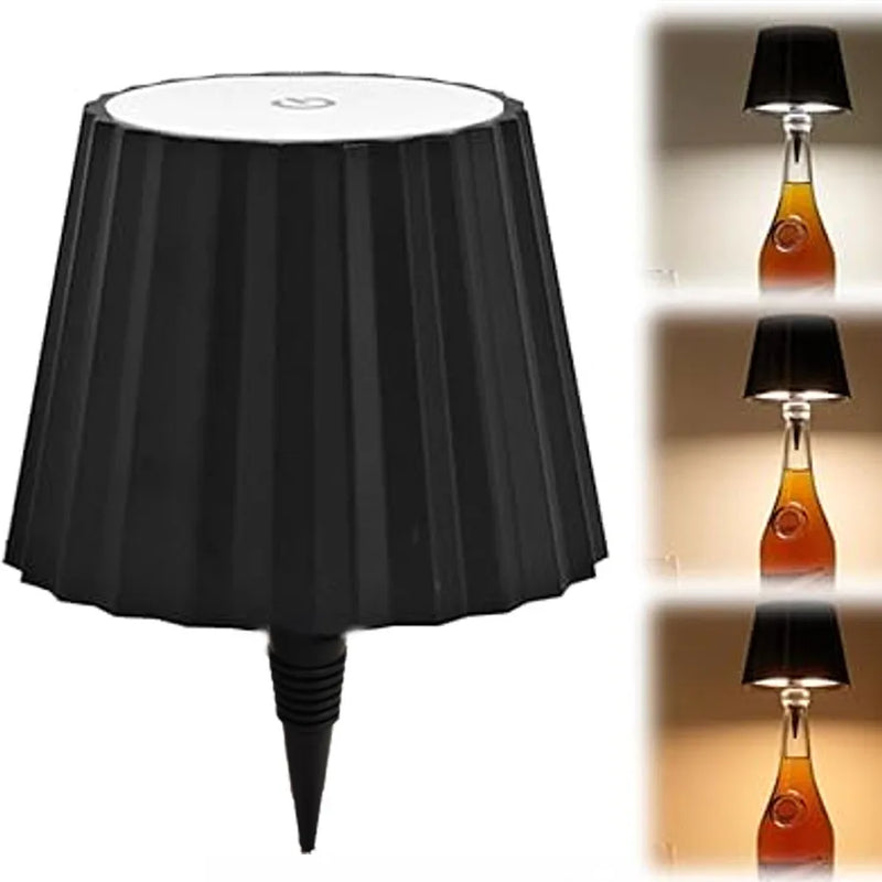 Abajur de mesa sem fio com controle de toque. Decoração de garrafas de vinho e iluminação de mesa