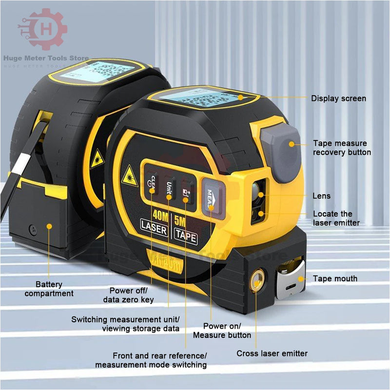 Medidor de distância a laser de alta precisão de 40 m, telêmetro, 3 em 1, fita métrica digital, equipamento de topografia, fita métrica, fita retrátil