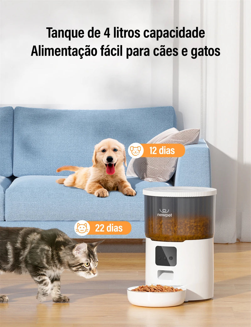 Alimentador de temporização para cães e gatos 4L, aplicativo inteligente, alimentador para cães e gatos ou outros animais de estimação